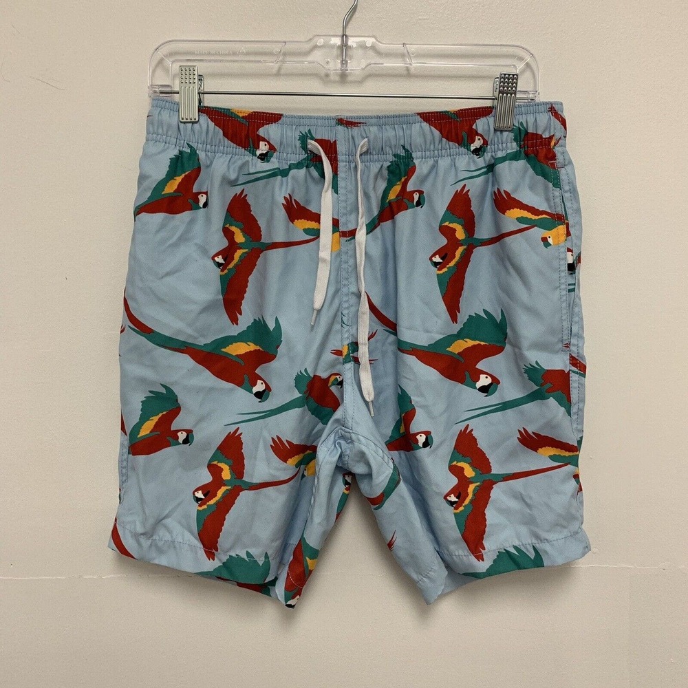 Ambsn Mens Medium Blue Parrot Swim Shorts